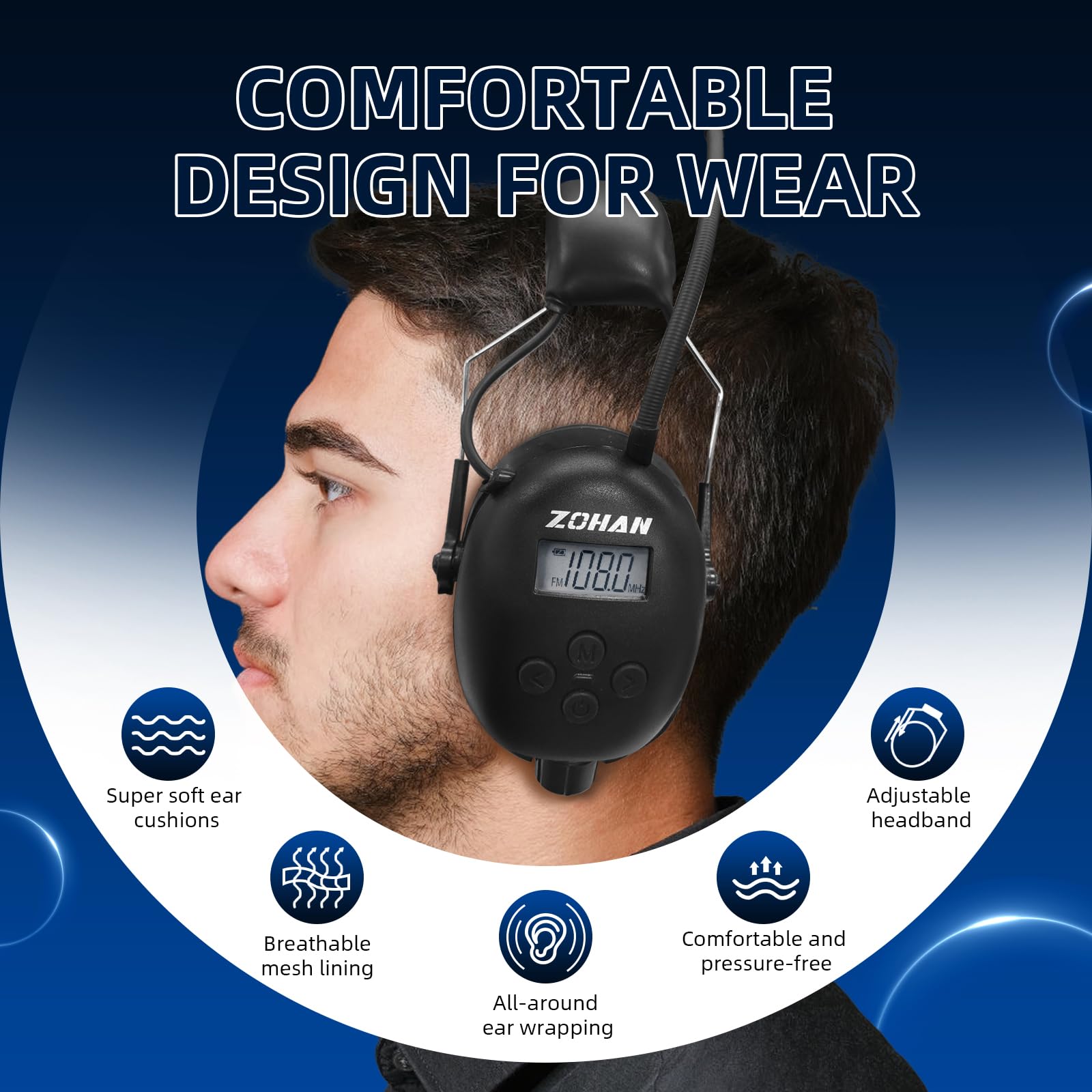 ZOHAN EM033 AM FM Radio Earmuffs with Bluetooth