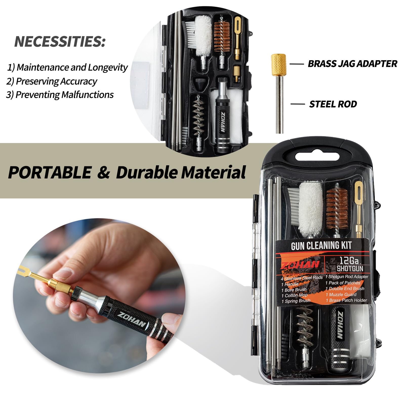 ZOHAN Gun Cleaning Kit for 12 Gauge - 13-in-1 Shotgun Cleaning Kit