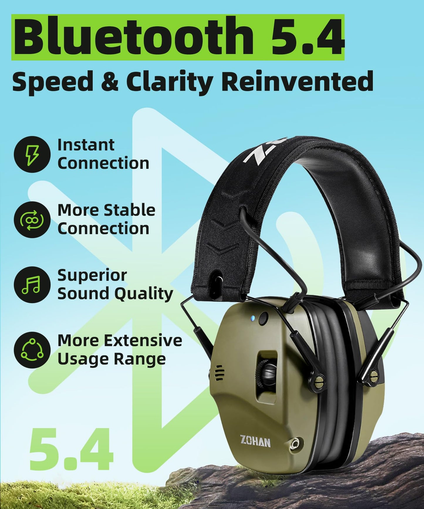 ZOHAN EM035 Bluetooth 5.4 Shooting Ear Protection Earmuff