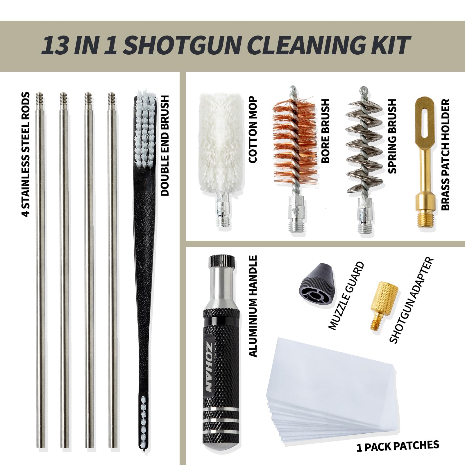 ZOHAN Gun Cleaning Kit for 12 Gauge - 13-in-1 Shotgun Cleaning Kit