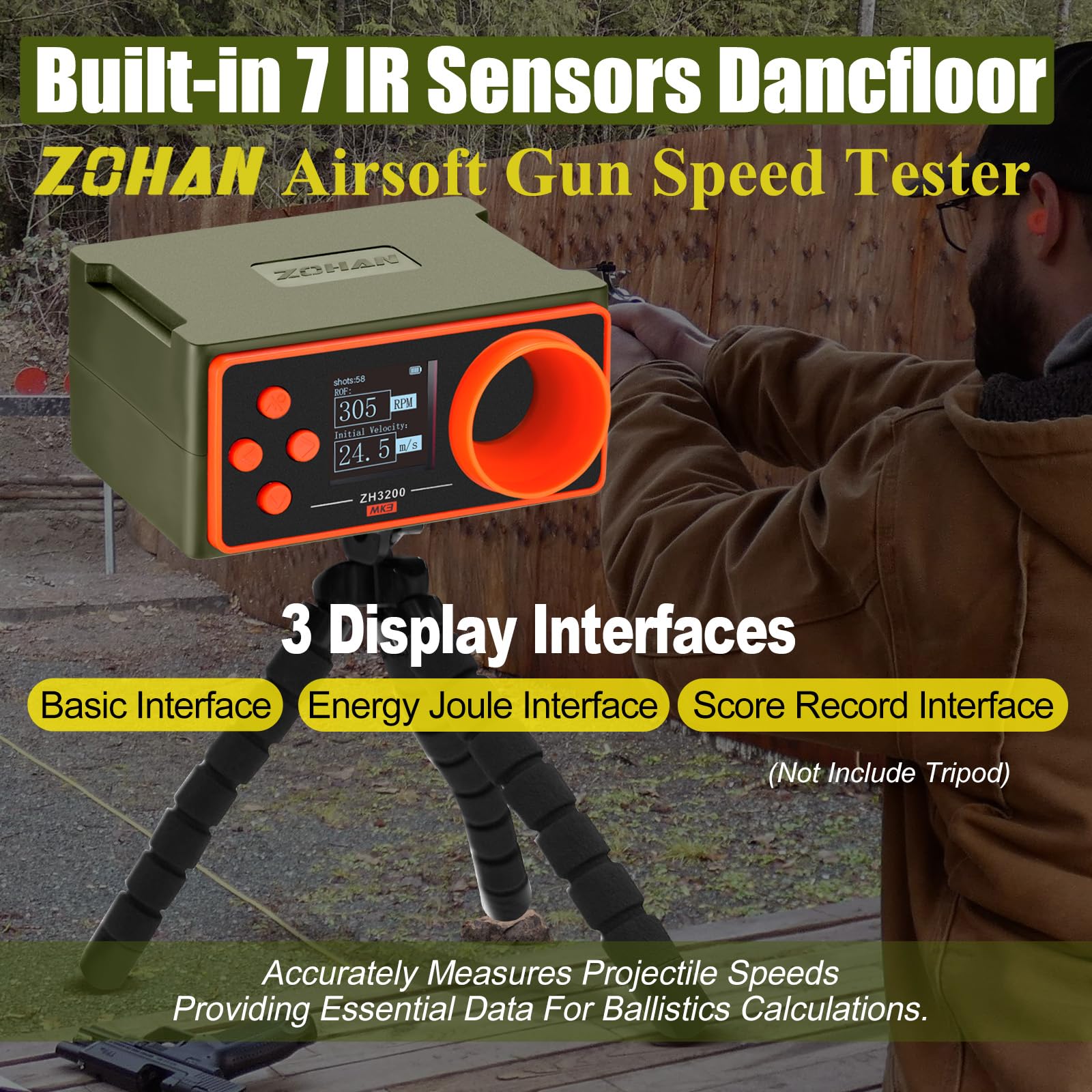 ZOHAN ZH3200 Airsoft Chronograph, Airsoft Gun Speed Tester, BBS Chronograph Shooting