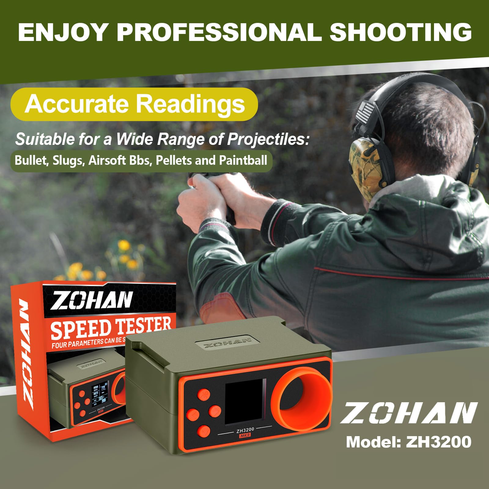 ZOHAN ZH3200 Airsoft Chronograph, Airsoft Gun Speed Tester, BBS Chronograph Shooting